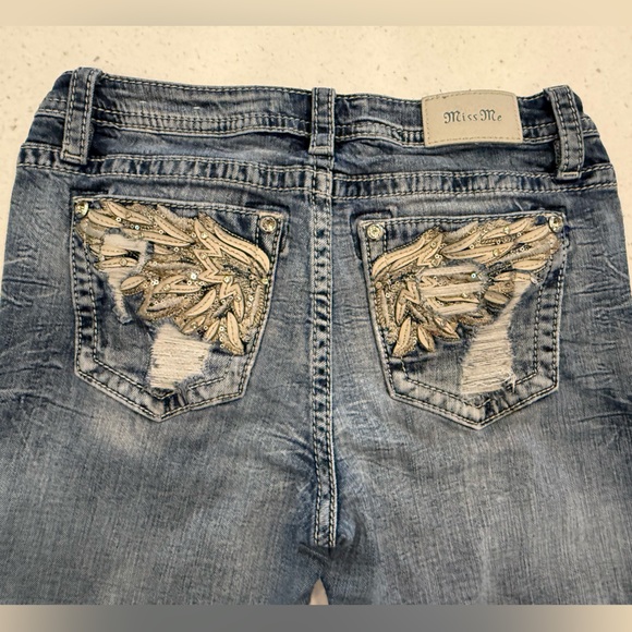 Miss Me Distressed Low Rise Boot Stretch Slim Fit Jeans w/Embellishments 29/30 - Picture 11 of 16